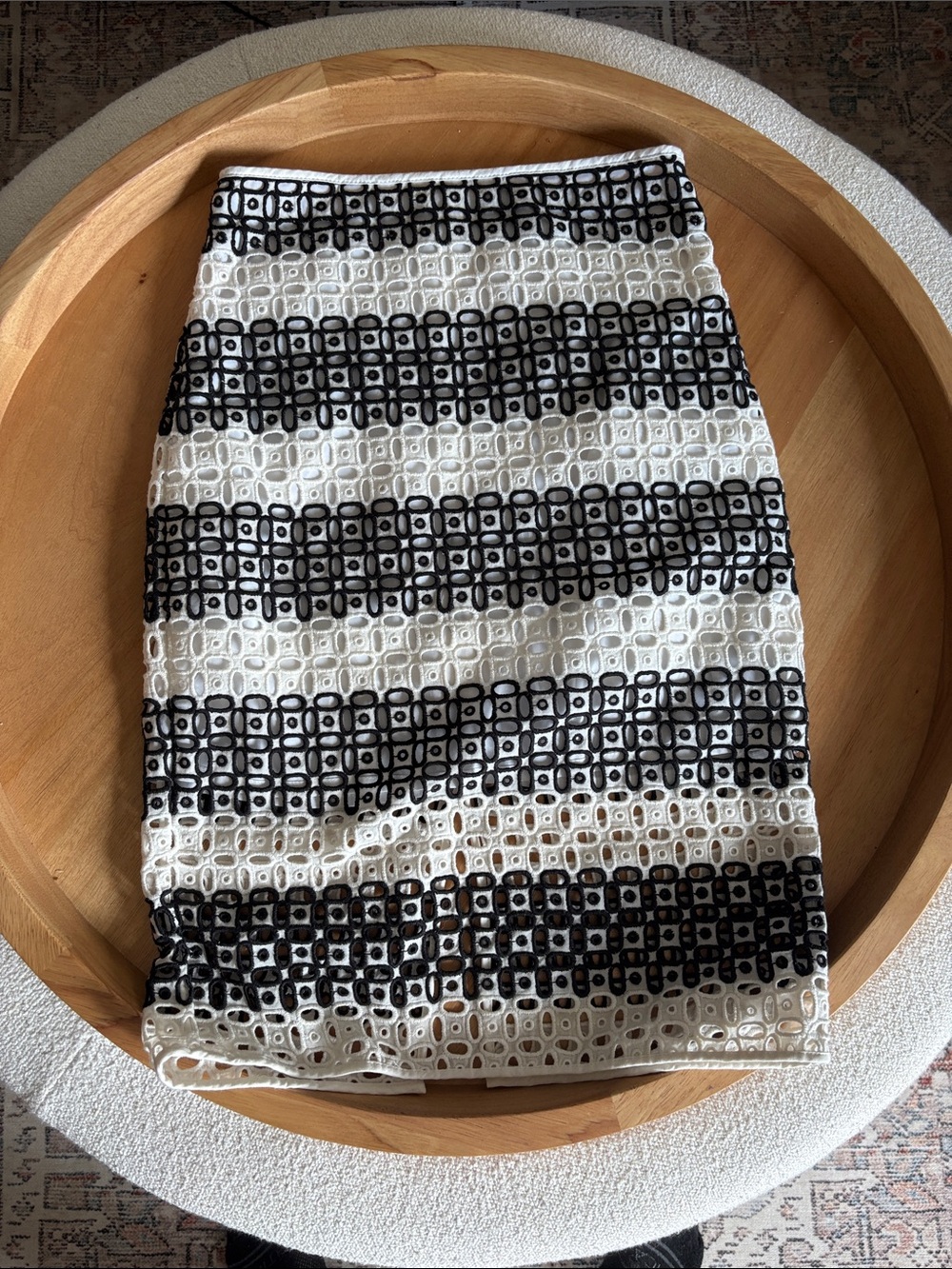 Banana Republic Black and White Eyelet Stripe Pencil Skirt